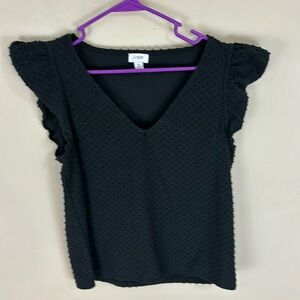 J Crew Factory Black Swiss Dot V Neck Top Size Small